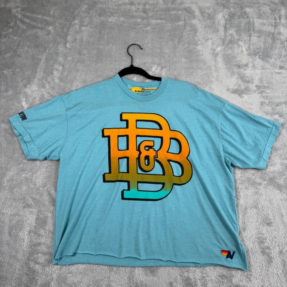 Aviator Nation Bourbon & Beyond 2025 Boyfriend Tee Aqua XL Kentucky Raw Hem